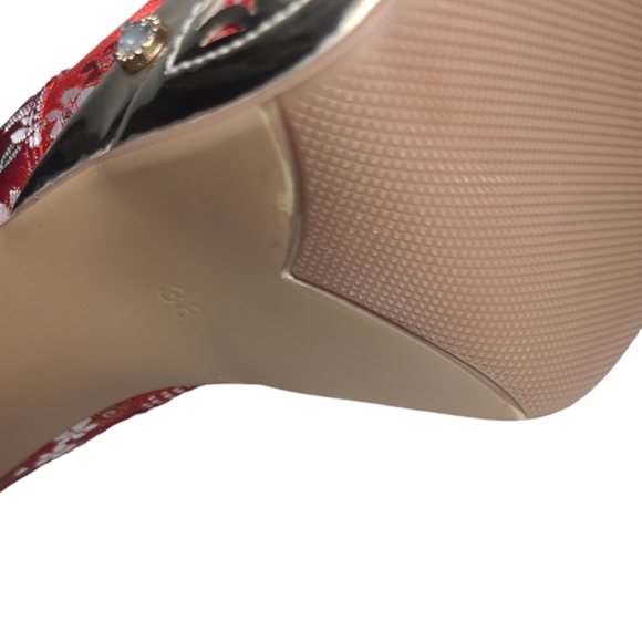 Womens Platform High Heels Square Toe Pearl Lace Strap Rivet Decor Boots 38(7.5) - Picture 9 of 13